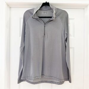Under Armour Mens Loose HeatGear Gray Stripe 1/4 Zip Tech Long Sleeve Golf Shirt